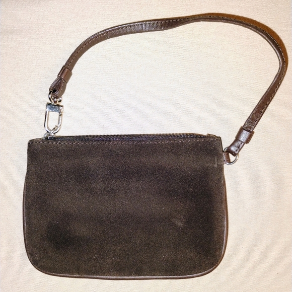 EXPRESS BROWN GENUINE SUEDE MINI ZIP POUCH BAG WRISTLET - Picture 2 of 5